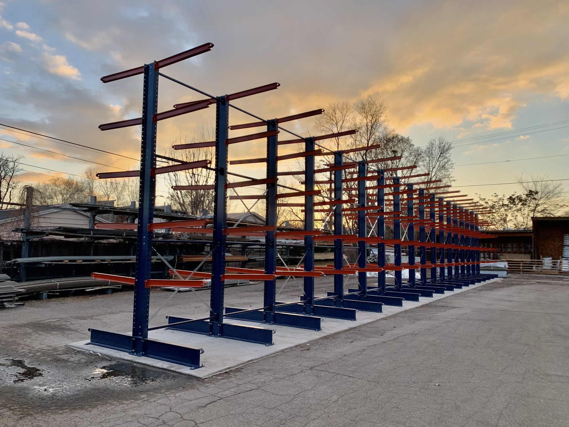 Cantilever racking installed by AIS at sunset